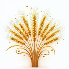 Fototapeta premium Golden wheat ears arranged decoratively on bright white background. Elegant design element signifies rich harvest, grain, agriculture. Powerful symbol for food industry, organic farming, wealth,