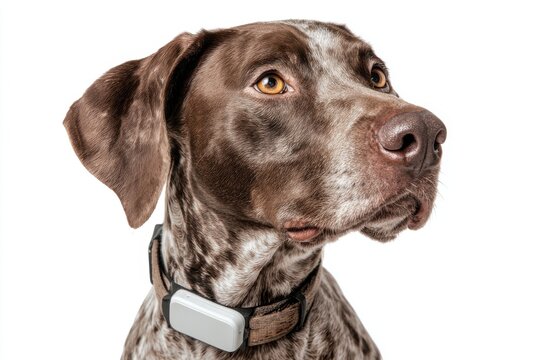 Dog with GPS Collar: A close-up shot of a focused dog wearing a GPS collar, epitomizing the perfect combination of loyalty and technological innovation.