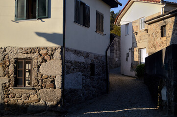 Street in the historic center of the town of Jugueiros in the city of Felgueiras, Portugal, old houses, tourist spot