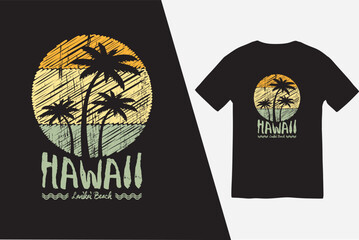 Hawaii Sunset Beach Palm Tree Vintage T-Shirt Design