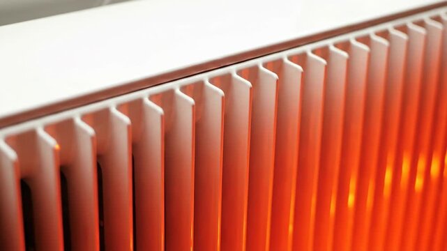 Close up of metal grid radiator system that changes color from cool to hot, heat exchange process footage