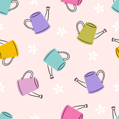 Colorful Watering Cans Vector Seamless Pattern