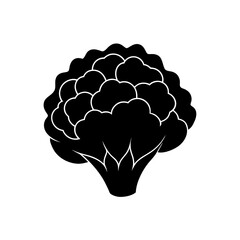 Illustration of a black and white cauliflower with detailed florets design on transparent background