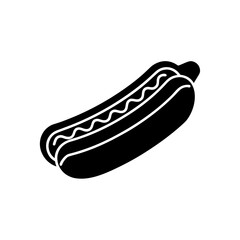 A black and white graphic of a hotdog with mustard on a plain background on transparent background
