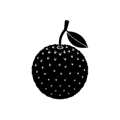 Illustration of a black lychee fruit with a stem and leaf on a white background on transparent background