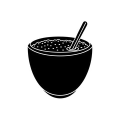 Illustration of a bowl filled with small spheres and a stirring stick inside it on transparent background