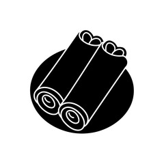 Illustration of two spring rolls served on a plate in a monochrome style art on transparent background