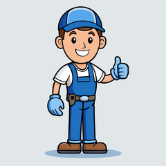 Cheerful Cartoon Mechanic Giving Thumbs Up Vector Illustration