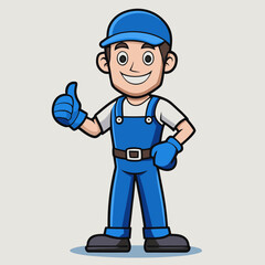Cheerful Cartoon Mechanic Giving Thumbs Up Vector Illustration