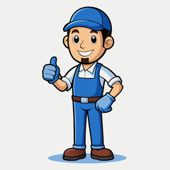 Cheerful Cartoon Mechanic Giving Thumbs Up Vector Illustration