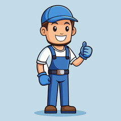 Cheerful Cartoon Mechanic Giving Thumbs Up Vector Illustration