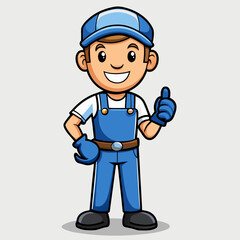 Cheerful Cartoon Mechanic Giving Thumbs Up Vector Illustration