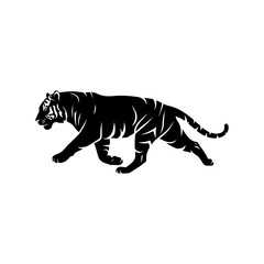 Running Tiger Silhouette Vector, Wild Animal