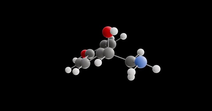 Octopamine molecule, rotating 3D model of para-octopamine, looped video on a black background
