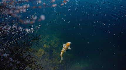 夜桜の下を渡る星の鯉