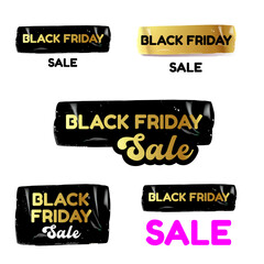 Black Friday SALE gold and black sticker isolated on white. black friday Price sale sticker, sale sticker, price tag, retro label, sale or discount sticker, promotional badge set, shopping label png