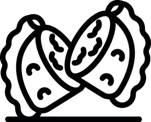 Two pieces of a tropical fruit are depicted, showcasing the inner seeds and outer rind, possibly used in exotic cuisine or beverages