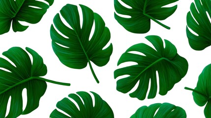 Fototapeta premium Seamless background of lush, verdant tropical leaves in shades of green, creating a bold, natural and exotic botanical design.