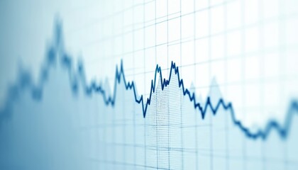 Abstract line graph depicts data volatility. Fluctuating financial chart shows market trends over time. Blue shades on grid display economic changes and statistical patterns for analysis.