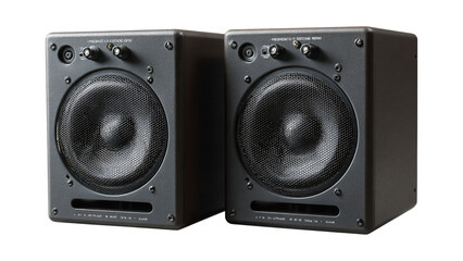 Modern compact black speakers offering premium audio performance perfect for minimalist interiors transparent background image