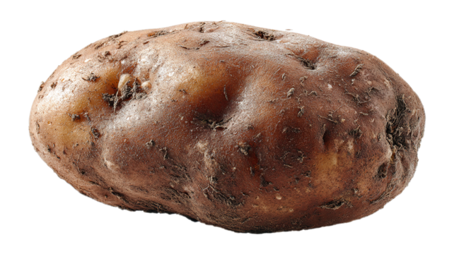 Fresh unpeeled brown potato with earthy texture and natural imperfections isolated on transparent background