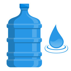 Blue Water Gallon and Droplet Icon Vector Illustration Isolated on White Background, for eco-friendly design projects, water company branding, or infographic elements