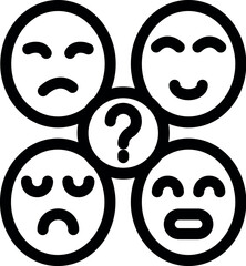 Emojis representing various emotions encircle a question mark, symbolizing uncertainty and decision making