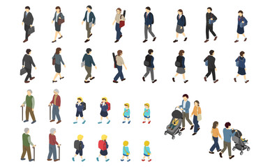 アイソメトリックイラスト：歩く人セット