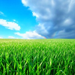 Obraz premium green field and blue sky