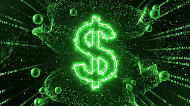 Digital Molecule Transforms Into Dollar Sign With Binary Code Style