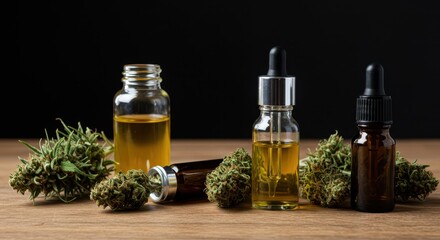 Natural hemp flowers and various wellness products featuring cannabidiol oil for relaxation, anxiety reduction, and calming effects ,dropper ,isolate ,therapy