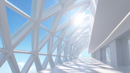 Obraz premium Bright and Modern Architectural Interior with Glass Ceiling and Clear Sky, Perfect for Contemporary Design and Minimalist Aesthetic Concepts