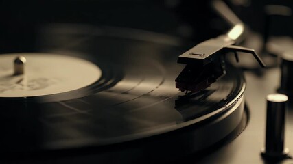 Vinyl Record Player Close-Up: Nostalgic Music Experience