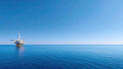 Offshore oil platform in calm blue sea under clear sky during daytime, symbolizing energy production and marine industry operations in vast ocean