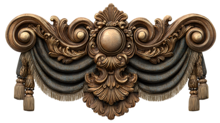 Elegant curtain tieback 3D rendered, ornate decorative style, isolated on white background