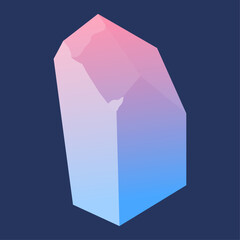 Abstract 3D rendering of a faceted crystal with a soft pink and blue gradient on a dark background