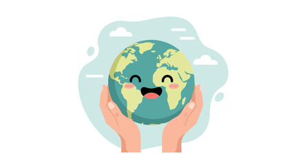 Caring Hands Embrace the Smiling Earth A Symbol of Environmental Protection and Global Unity