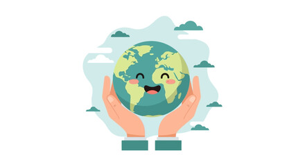 Protecting Our Planet Hands Cradle a Smiling Earth, Symbolizing Environmental Awareness and Sustainability
