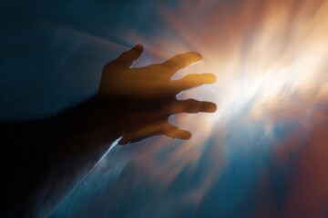 Silhouette of a hand reaching toward a glowing light, symbolizing ambition, hope, and aspiration.