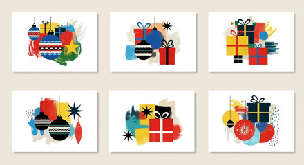 Fototapeta premium Festive Gift Box Designs A Collection of Colorful Holiday Presents and Decorations on White Backgrounds
