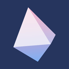 Abstract geometric crystal-like shape with smooth pastel gradient blend of pink and blue on a dark background