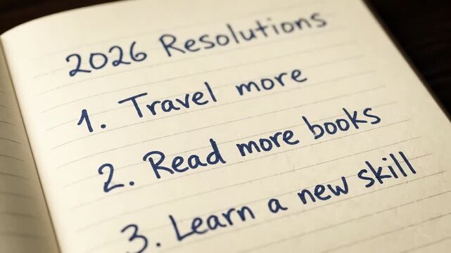 Handwritten 2026 resolutions for travel, reading, and skills  