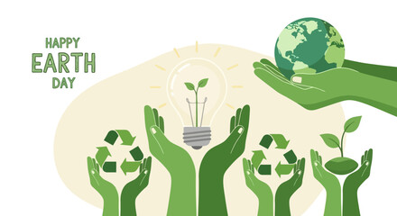 Earth Day Green Hands Nurturing a Sustainable World with Recycling and Growth