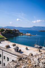 view of the sea and mountains Korfu City