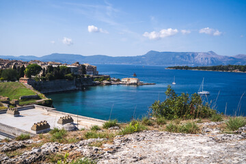 view of the sea and mountains Korfu City