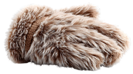 Faux fur glove, fluffy fibers and cuff, cozy light, isolated on white background