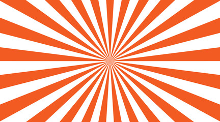 Orange and white sunburst background. Abstract retro starburst pattern with radial rays. Pop art graphic vector illustration.