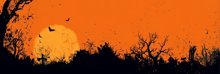 Halloween themed banner with a moon and trees