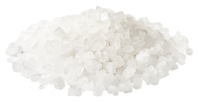 small heap of coarse salt isolated on white background.