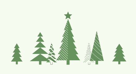 Festive Green Christmas Tree Silhouette Collection Holiday Season Decorative Elements Illustration